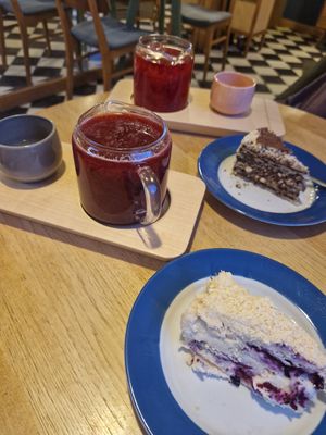Vegan blueberry and chocolate napoleon and seasonal teas at TIDEN in Minsk