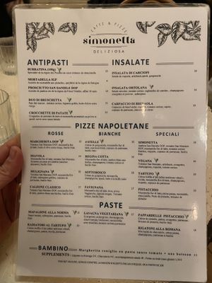 Menu  at Simonetta in Paris