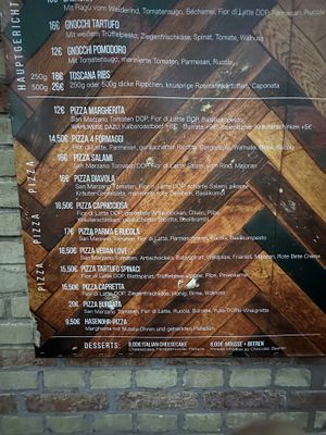 Pizza menu with vegan option .  at Zollhaus Pankow in Berlin