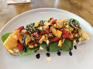 Grilled vegetables and hummus on sourdough breadd  at Café 22 in Mallorca