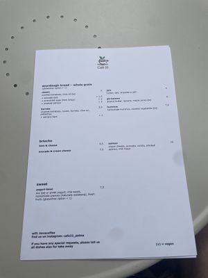 Menu  at Café 22 in Mallorca