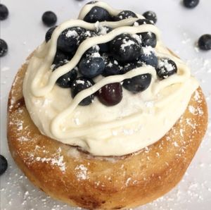 Blueberry Pancakes 1 - Maple Frosting, Fresh Blueberries, Powdered Sugar! at Cinnaholic  in Herndon