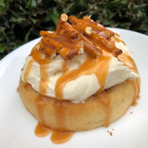 Caramel Frosting, Caramel Sauce, and Pretzels!  at Cinnaholic  in Herndon