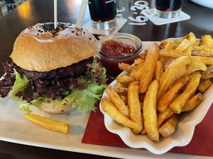 Burger with fries  at Das 60/40 in Wiesbaden