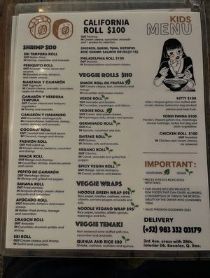 veggie rolls   at Sensei Sushi Bacalar in Bacalar