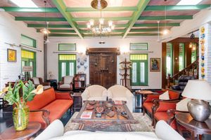 Common Hall area at Shreevanam, we have a house in the middle. 3 rooms, family room, swimming pool and hall are all available to the people staying over.  at Shreevanam By Beejom in Kuchesar