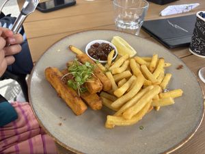 Tofu fush and chips  at Waterside Restaurant and Bar in Taupo
