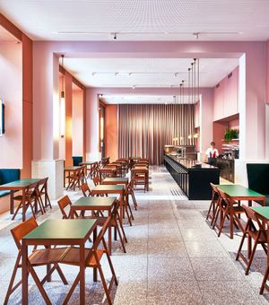 MoMu Café is a welcoming meeting place for everyone. A place to work, study, and meet people for visitors, passers-by, and the whole neighbourhood. © Stany Dederen at MoMu Café in Antwerpen