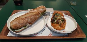Mediterranean sandwich and quiche at MoMu Café in Antwerpen