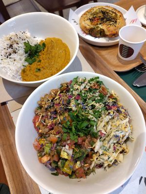 Day dish, dahl, with a big salad and puff pastry at MoMu Café in Antwerpen