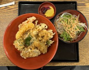 Yasai Tendon - Tempura bowl menu.  at Kyoto Soba-Morihei in Kyoto