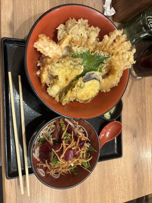 Tempura veggie rice with soba   at Kyoto Soba-Morihei in Kyoto