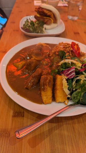 Tofu katsu curry and a tofu bao bun at Bao  in Glasgow
