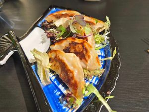 Crispy fried vegetarian pork pot stickers 脆炸素豬肉鍋貼 (Photo by Siu Wing Wing) at Café Influffy - 毛所樹樹 in Kowloon