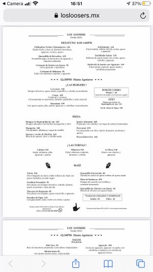 Menu 1 at Los Loosers in Mexico City