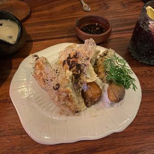 Spicy gyoza (spice is served on the side)  at Los Loosers in Mexico City