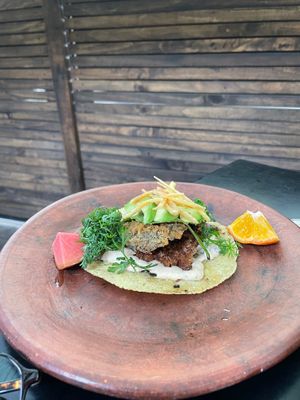 Fishy (plant based of course)  taco at Los Loosers in Mexico City