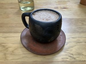 Delicious hot cocoa with organic soy milk. Highly recommend   at Los Loosers in Mexico City