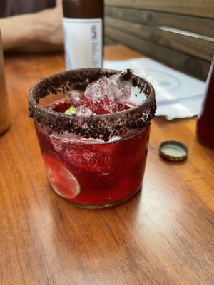 Bottled hibiscus mezcal cocktail   at Los Loosers in Mexico City
