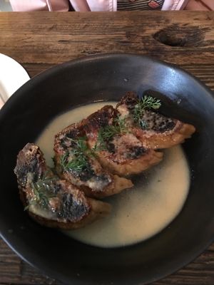 Gyosa with cream sauce  at Los Loosers in Mexico City