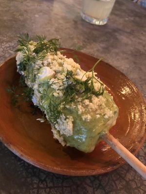 Starters: corn with vegan cheese and guacamole  at Los Loosers in Mexico City