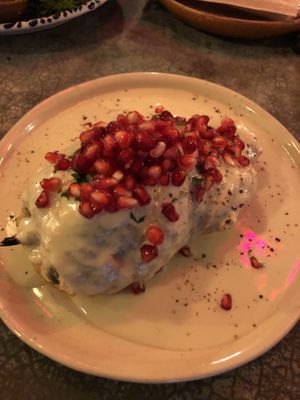Pepper with cream and pomegranate seeds at Los Loosers in Mexico City