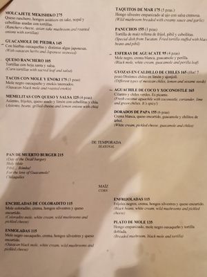 Page 1 of the menu. at Los Loosers in Mexico City