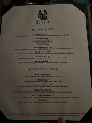 Menu 1  at Sentir in New York City