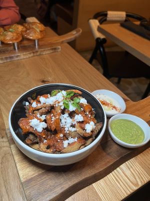 Champiñones fritos, also known as fried oyster mushrooms   at Sentir in New York City