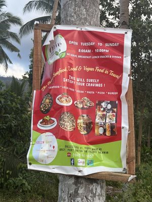 Poster on the main street   at Olive Crib Bar and Restaurant in Palawan