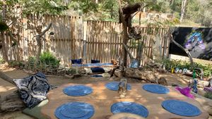 Outdoor seating at Sambodhi Garden in Mazunte