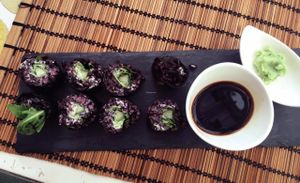 Black rice sushi. at Samsara in Cluj-napoca