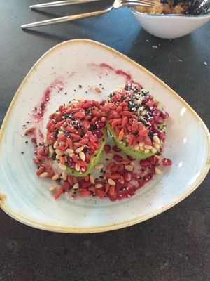 Raw avocado with different nuts and seeds. at Samsara in Cluj-napoca