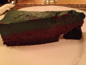 Samsara raw chocolate cake (a piece of cake of the bottom is missing) at Samsara in Cluj-napoca