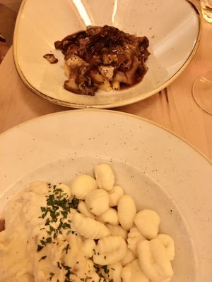 Polenta mushrooms (above), chanterelle mushrooms gnocchi (below)  at Samsara in Cluj-napoca
