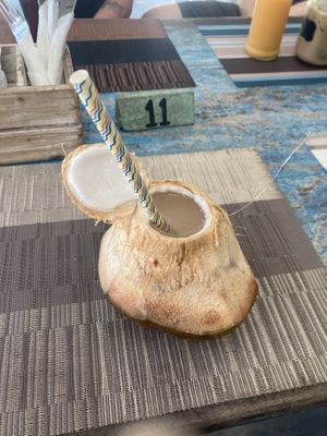 Coconut waterr  at Pallet Cafe in Diani Beach