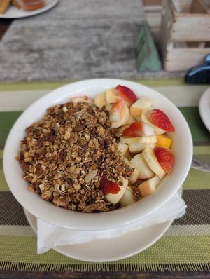 Granola bowl with coconut yoghurt at Pallet Cafe in Diani Beach