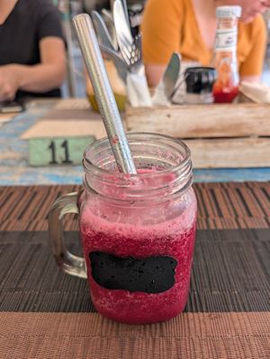 Red Power Smoothie without honey at Pallet Cafe in Diani Beach