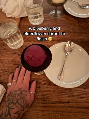 Blueberry elderflower sorbet  at Savio Volpe in Vancouver