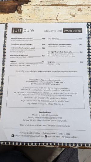  at Just Pure Bistro in Hermanus
