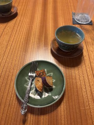 Sweet potato in caramel with green tea   at Saien - Breakfast by Buddhist Monks in Hakone