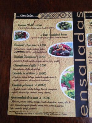 The salad part of the menu at Albahaca in Bucaramanga