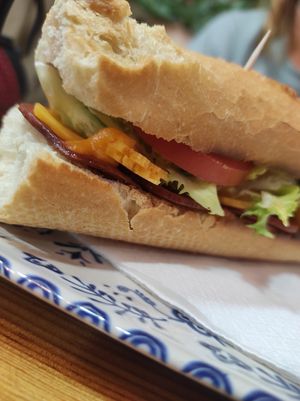 Bocadillo vegetal de chorizo y queso vegano at Sura Cafè & Crêpes in Barcelona