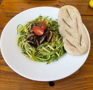 Zucchini noodles with pestoo  at Casa Ceiba  in San Luis Potosi