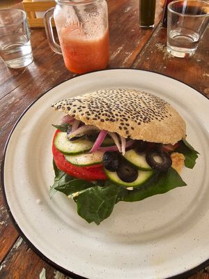 Pan pita con vegetales y humus at Casa Ceiba  in San Luis Potosi