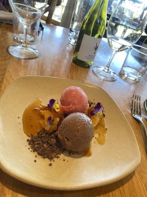 Ice with chocolate crumble and orange sauce  at Yabby Lake Vineyard in Tuerong