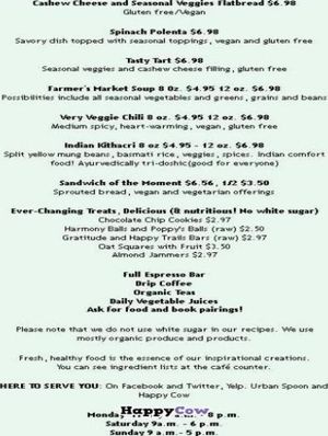 Menu - pg 2 at Breathe Bookstore Cafe in Baltimore
