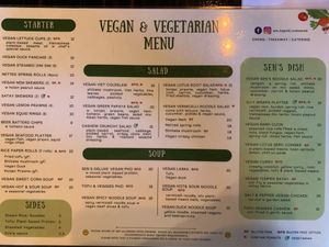 Vegan and vegetarian full menu  at SEN Legend in East Brisbane
