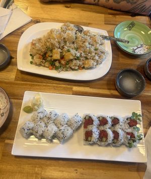 Tofu fried rice no egg & vegan California/ vegan tuna roll  at Haru Haru in Auburn