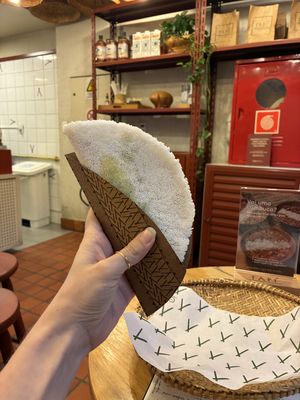 tapioca with hummus + arugula   at Tapí Tapioca - Botafogo in Rio De Janeiro